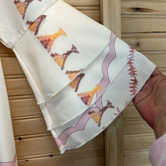 BOHO Summer Beach Mini Dress Size Large 3/4 Bell Sleeves V Neck NWT Floral - Picture 4 of 7